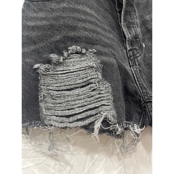 Pac Sun High Rise Icon Short Hyper Distressed Shorts 26 Button Fly Black Vintage - Picture 4 of 7